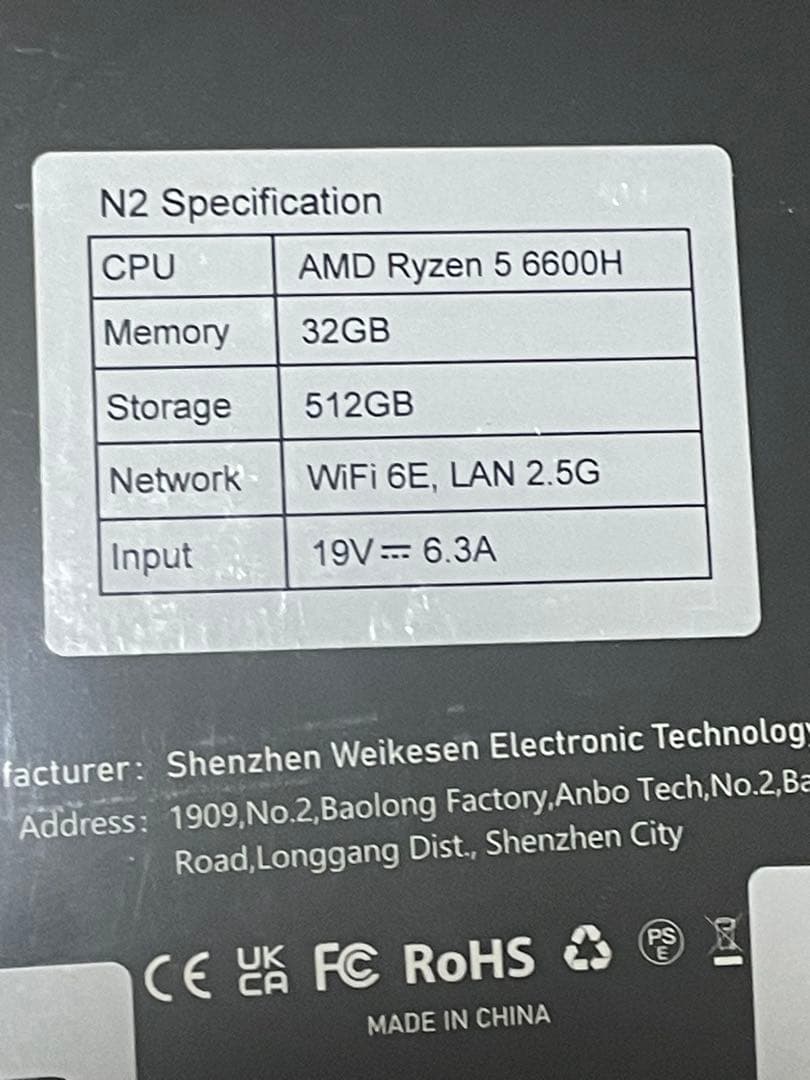 ミニPC ORIGIMAGIC N2 Ryzen 5 6600H 32GB 512GB