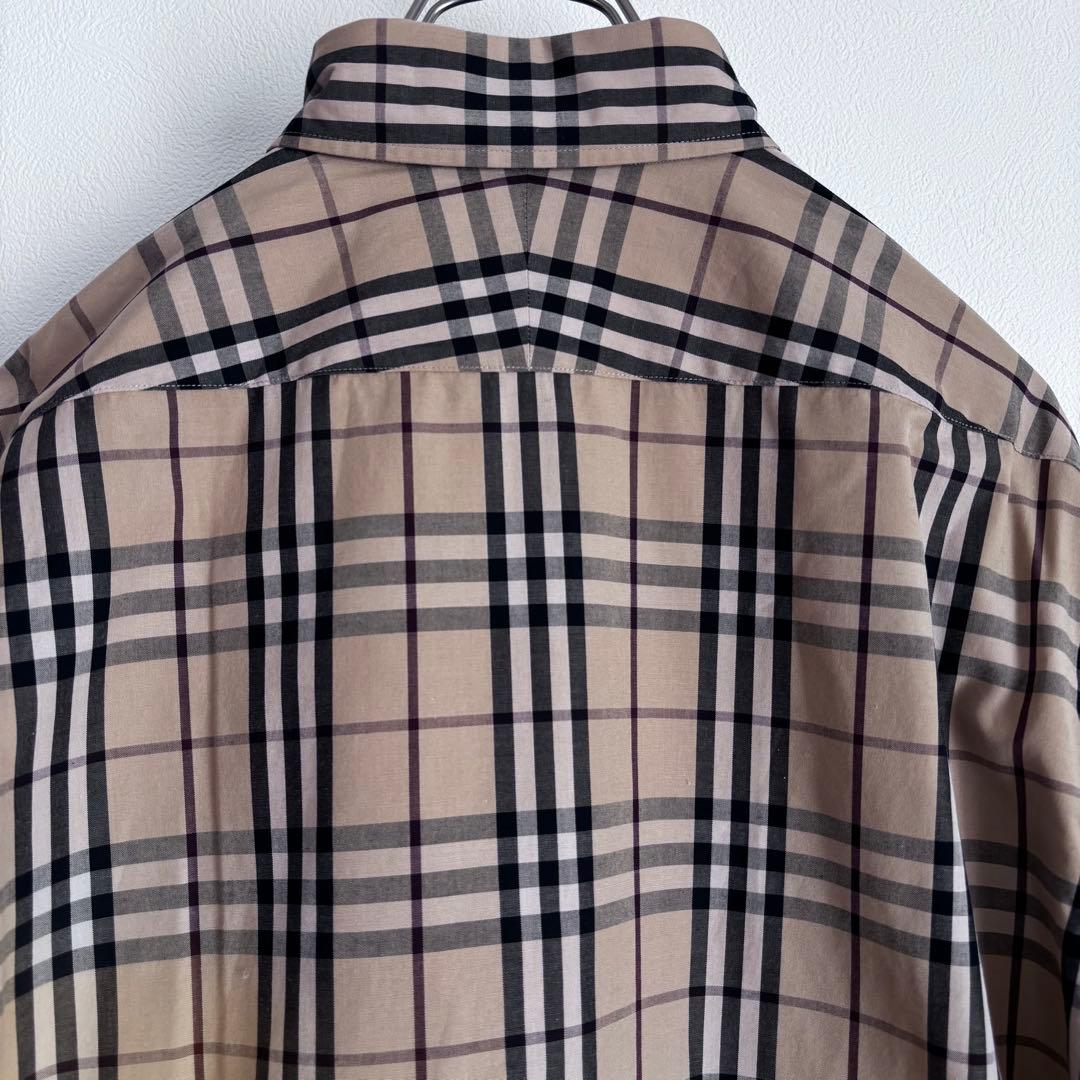バーバリー ノバチェック柄 メンズ長袖シャツ ホースロゴ刺繍 サイズ3
