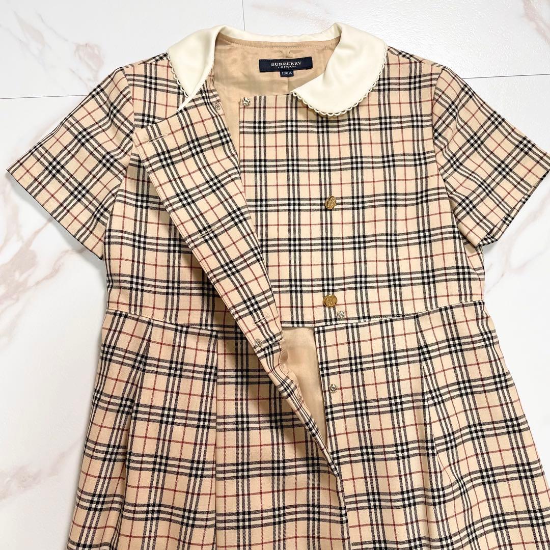 美品✨ BURBERRY ワンピース ノバチェック 白襟 金ボタン 130