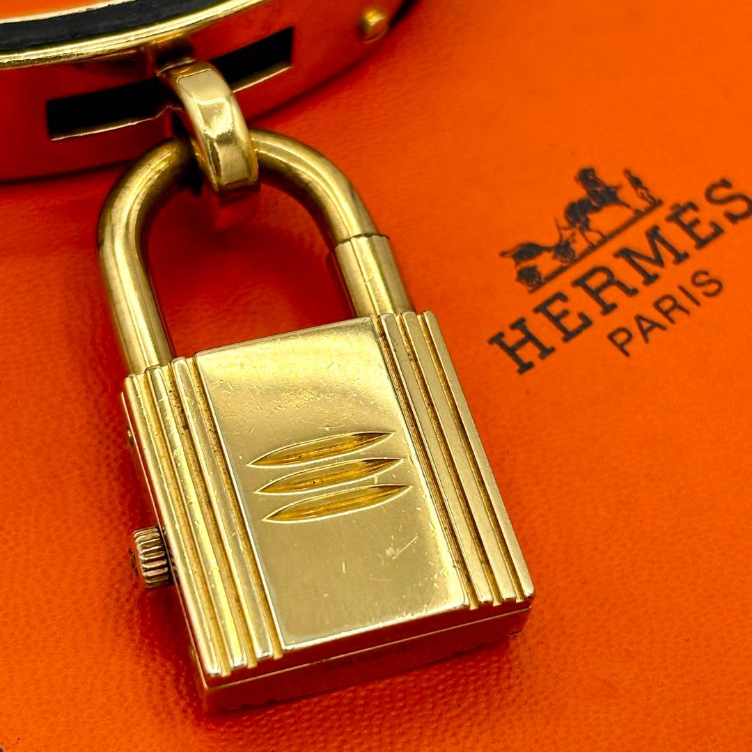 HERMES ケリーウォッチ ブラックレザー 黒文字盤 ゴールド 金 エルメス