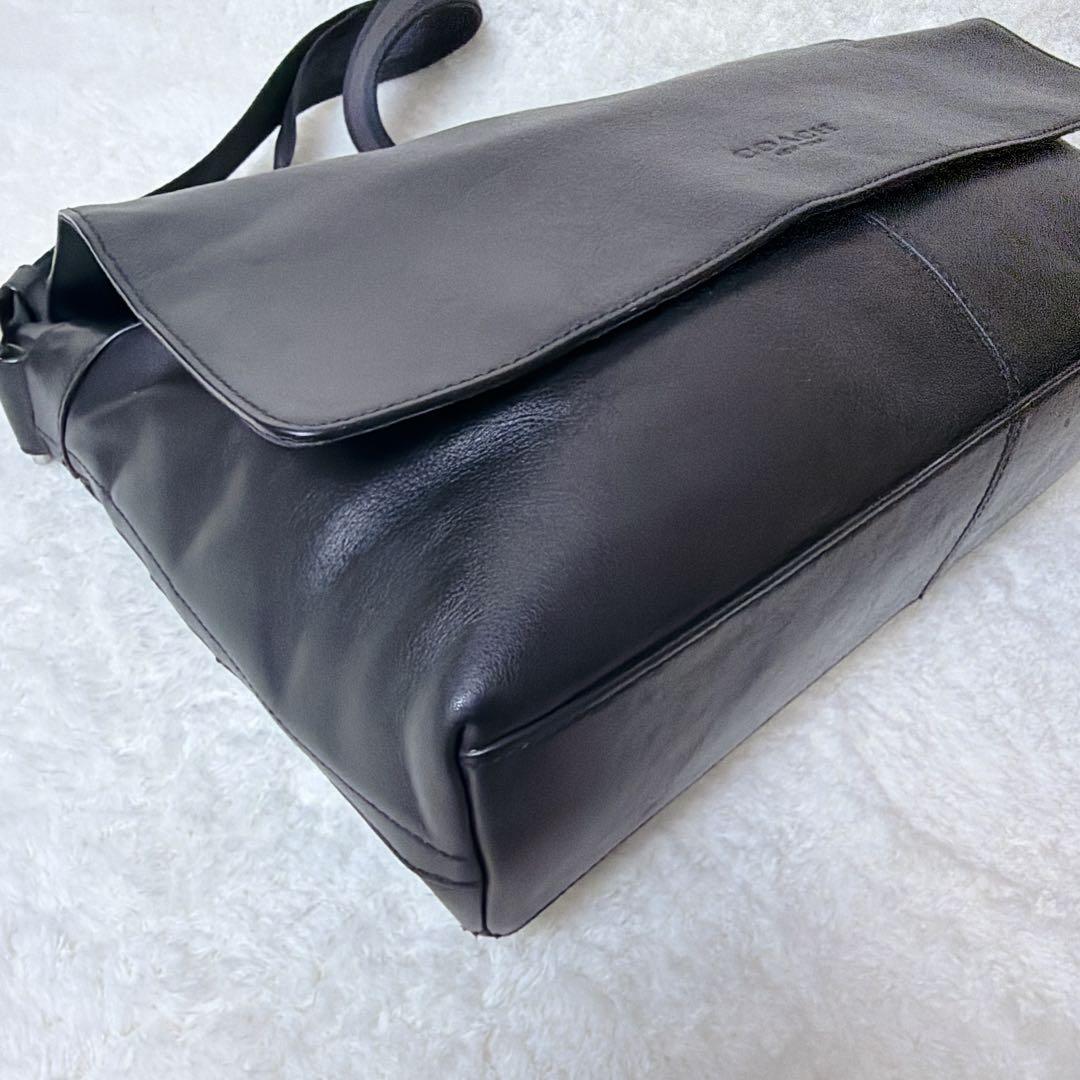 COACH オールレザー メッセンジャーバッグ フラップ メンズ ブラック