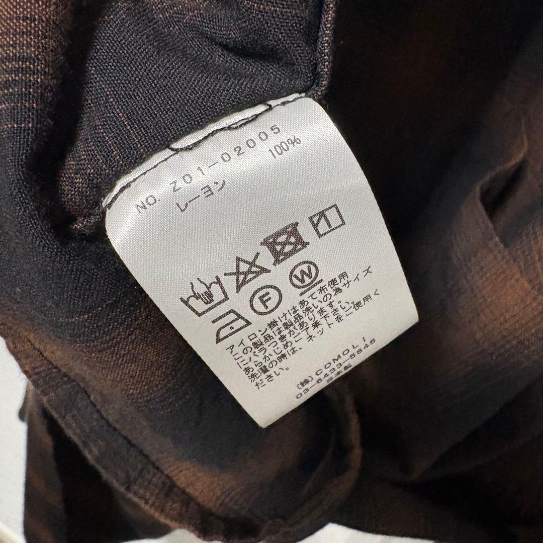 comoli レーヨンオープンカラーシャツ　24aw ブラウンチェック　サイズ3