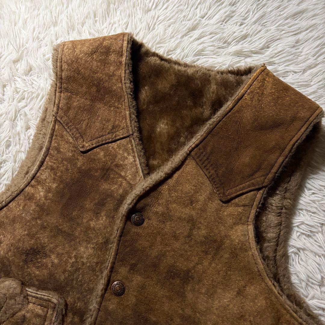 【雰囲気抜群】schott ムートン　羊革　シープスキン　ベスト　ブラウン