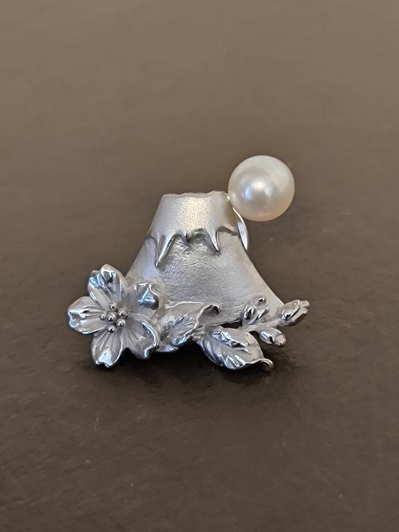 富士山 ブローチ ラペルピン 富士桜 ピンズ ピンバッチ シルバー silver
