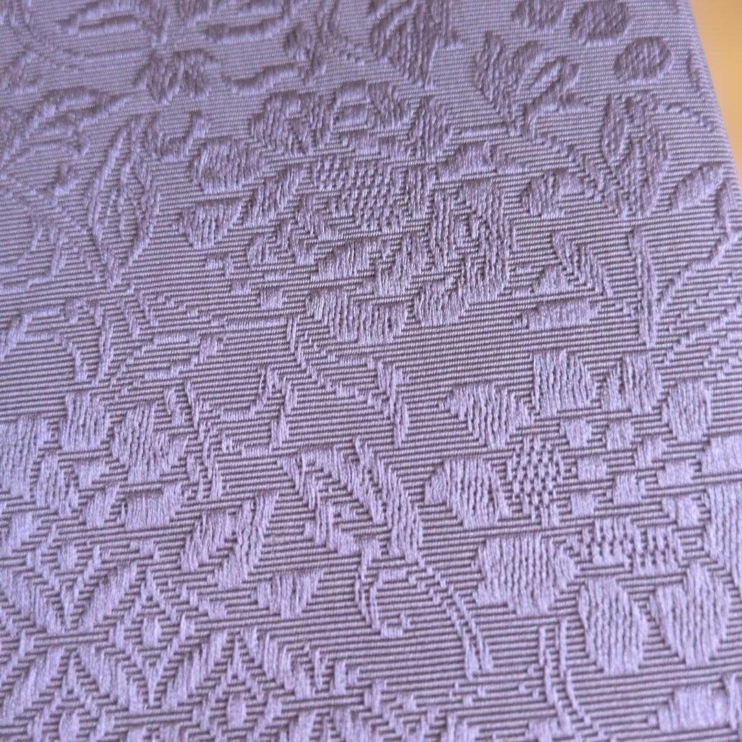ふわり本場筑前博多織　半幅帯　小袋帯　灰紫　花唐草模様　織り出し　正絹