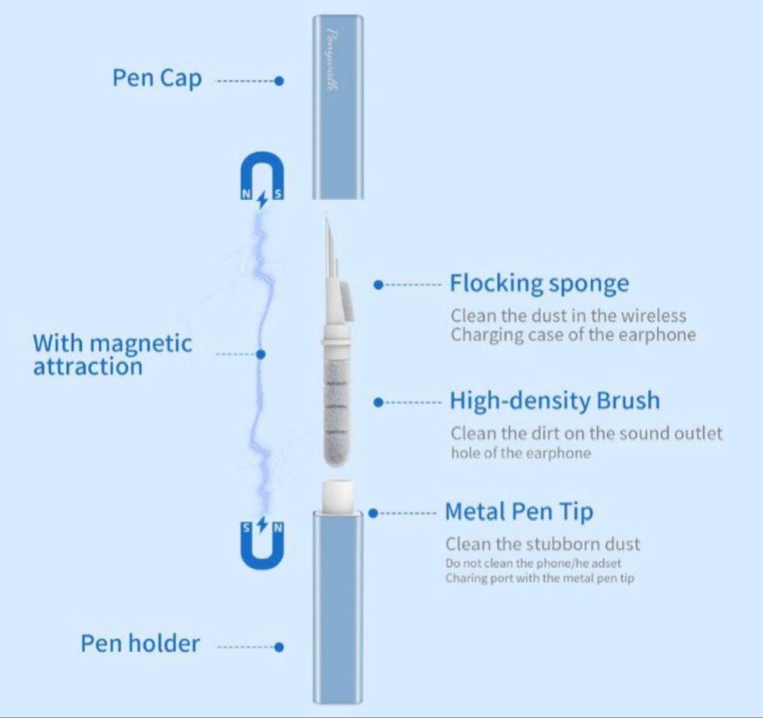 ✨スタイリッシュ✨ イヤホンクリーナーキット 多機能 ブルー 0