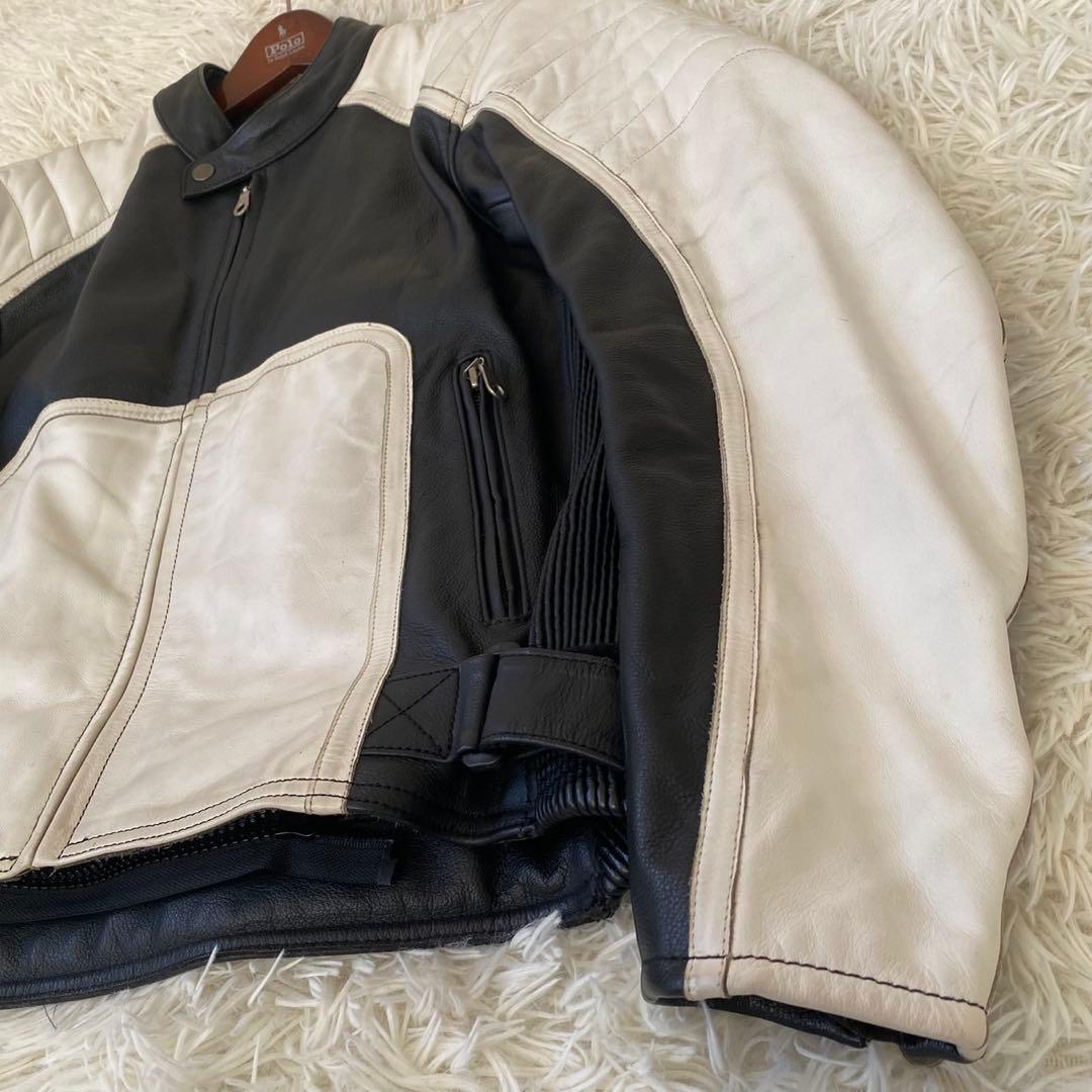 【良品✨】KOMINE バイカー ライダースジャケット シングル 黒 白 XL