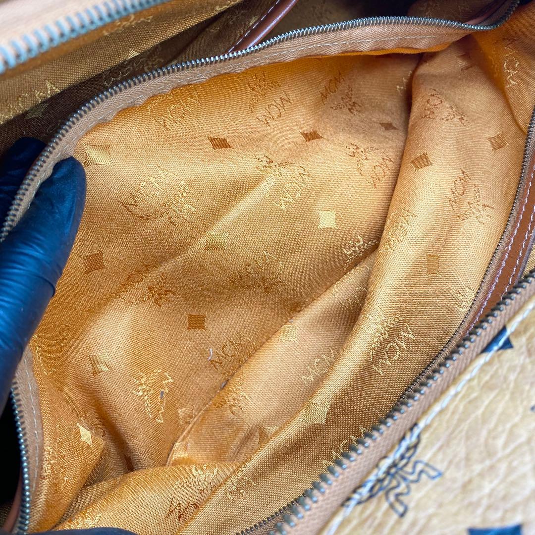 【美品】MCM ボストンバッグ ヴィセトス柄 ロゴプリント レザー ブラウン