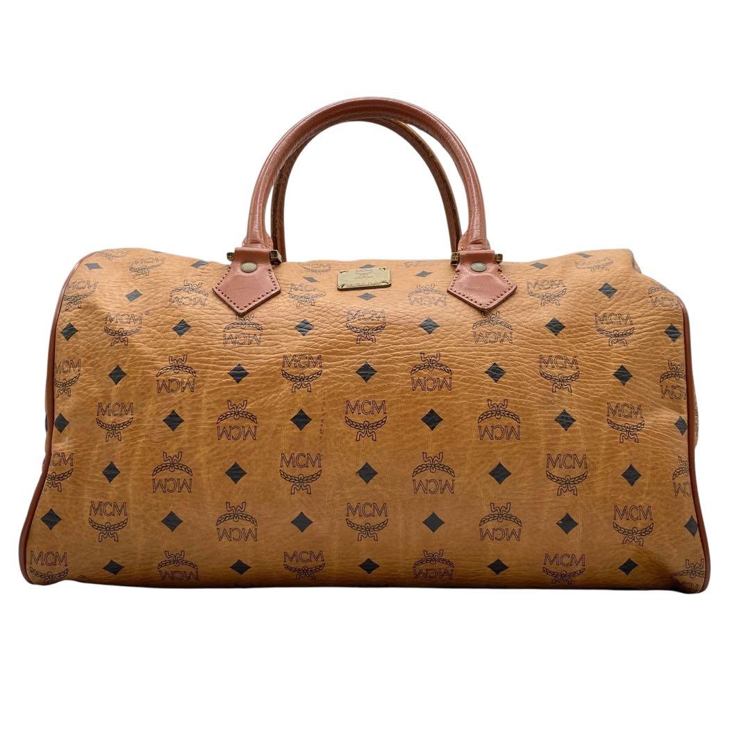 【美品】MCM ボストンバッグ ヴィセトス柄 ロゴプリント レザー ブラウン