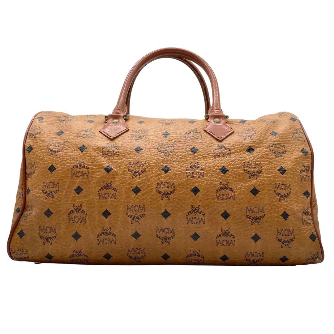 【美品】MCM ボストンバッグ ヴィセトス柄 ロゴプリント レザー ブラウン
