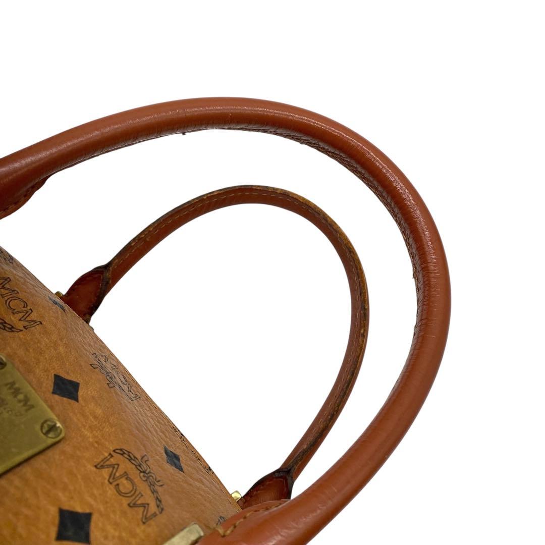 【美品】MCM ボストンバッグ ヴィセトス柄 ロゴプリント レザー ブラウン