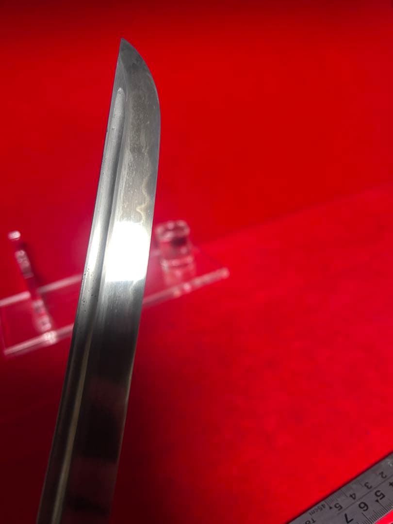 01566 包丁　マグロ包丁　銘有り　鬼反り　刃文綺麗　玉鋼　未使用品