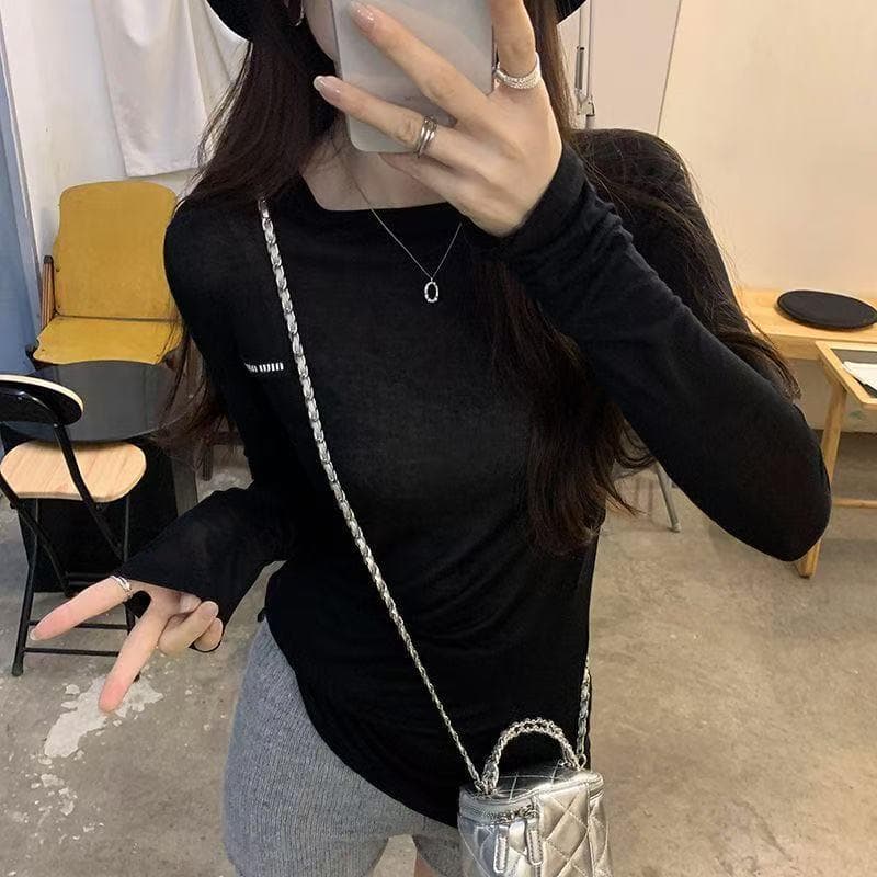 【新品未使用】ブラック ロゴ シアー トップス ロンT