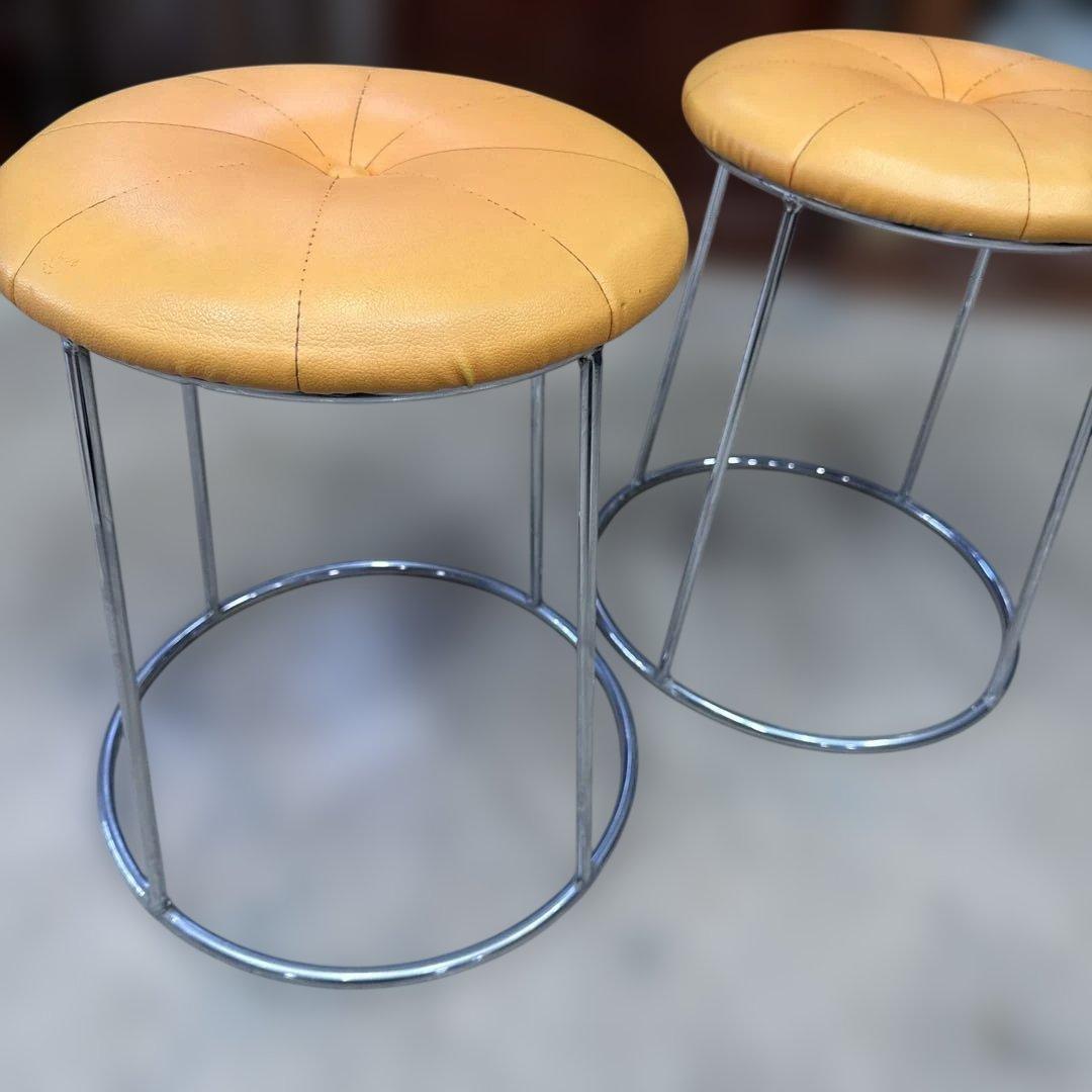 ライトブルー 円形スツール メタルフレーム　コクヨ会議イス2個セット　丸椅子