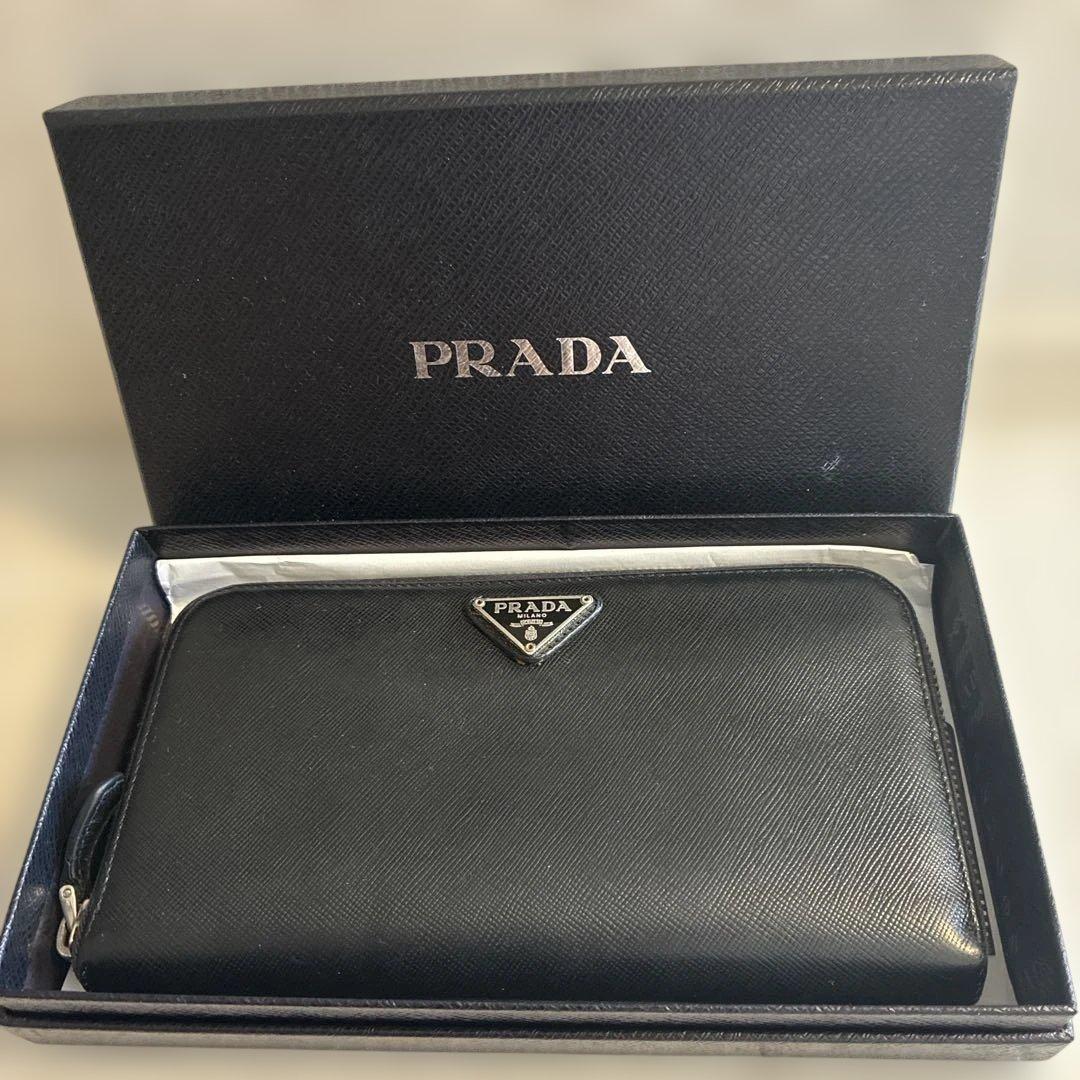 PRADA ブラックレザー 長財布 箱付き　プラダ　財布
