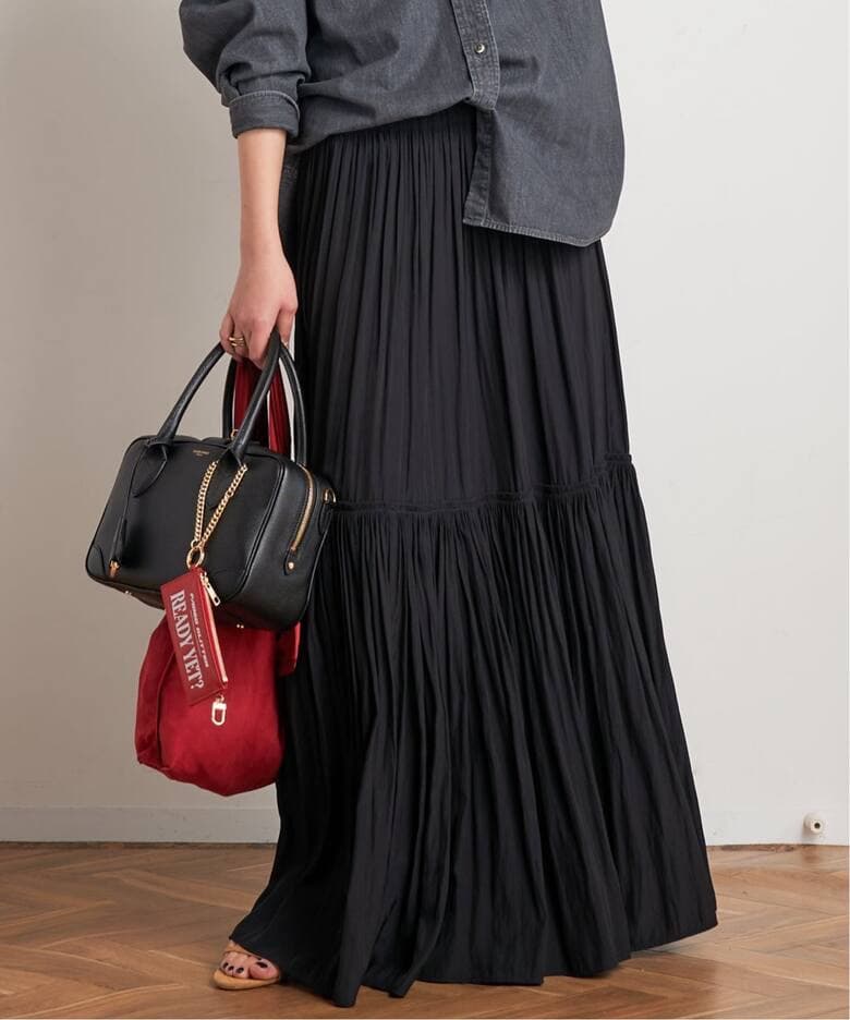 AP STUDIO ギャザーマキシスカート　ブラック