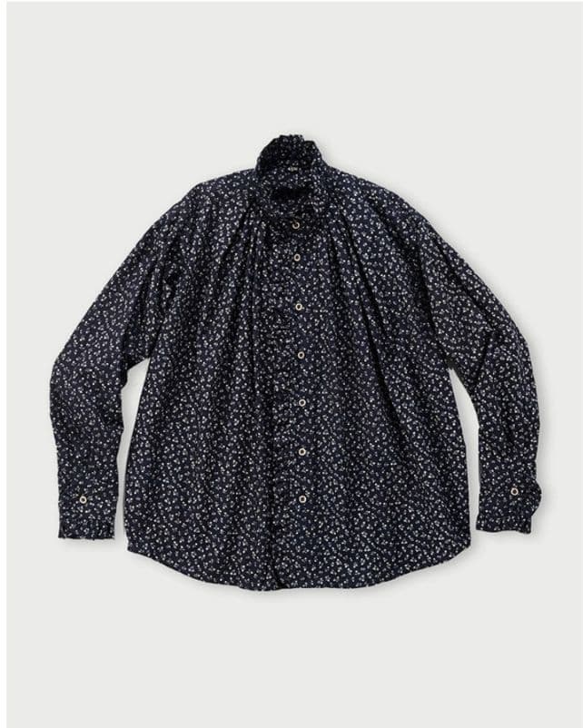 45R45rpm 雲間草プリントのフリルブラウス（インディゴ)