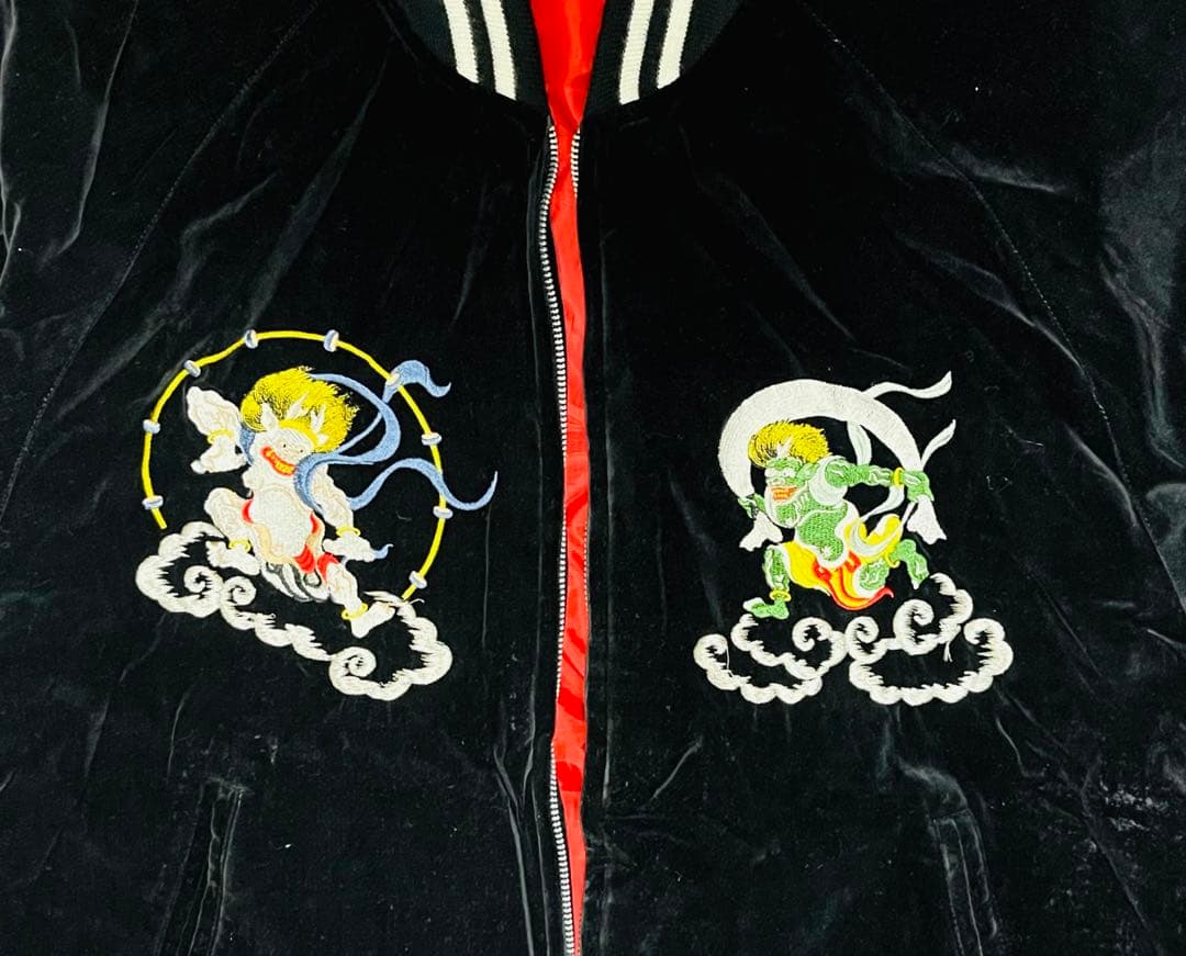 最終価格　風神雷神 龍神 黒 別珍 ベロア スカジャン 和柄 希少 レア