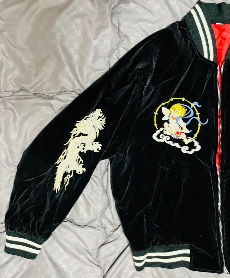 最終価格　風神雷神 龍神 黒 別珍 ベロア スカジャン 和柄 希少 レア