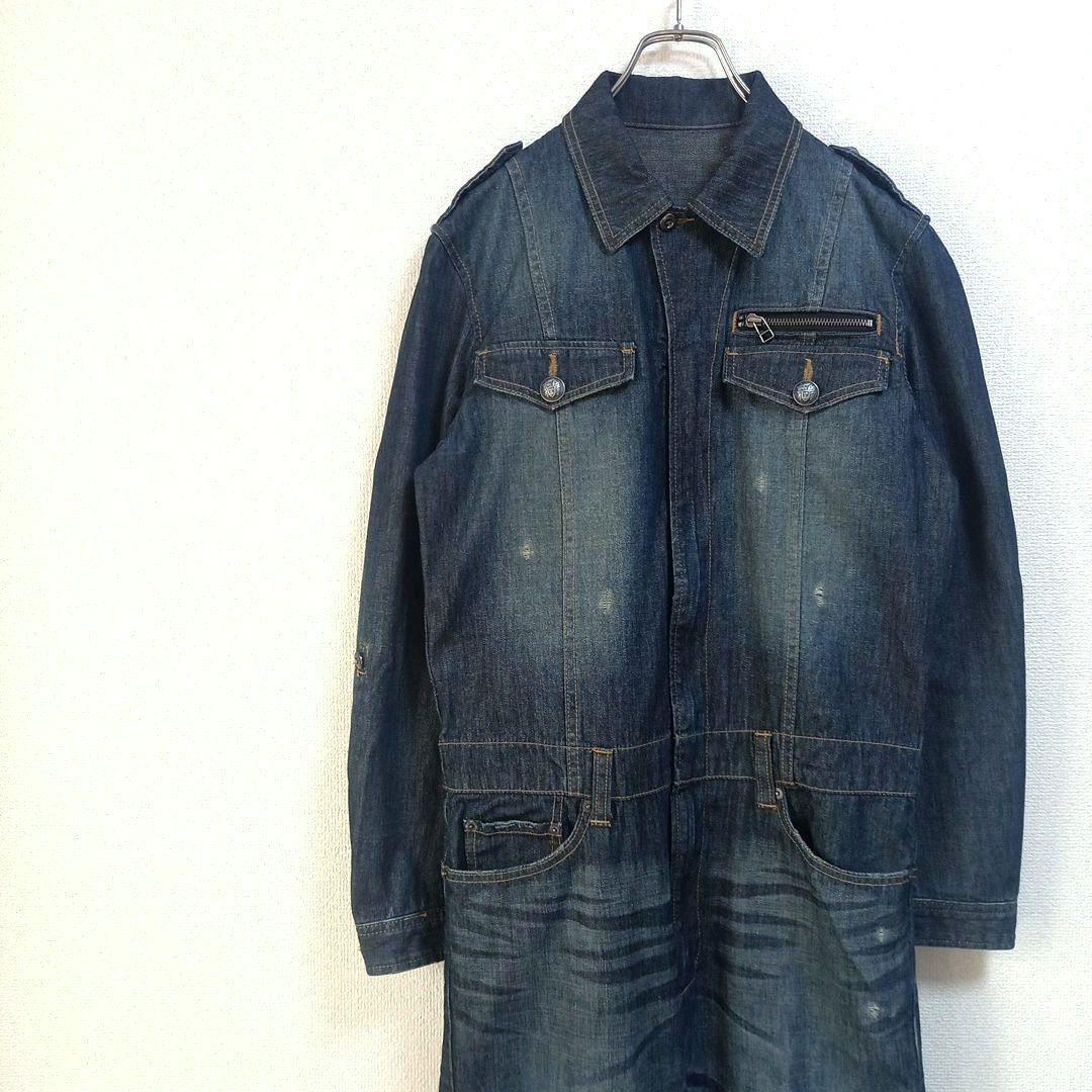 ルパート ダメージ加工デニムつなぎ オールインワン バンソン ヒゲ 色落ち