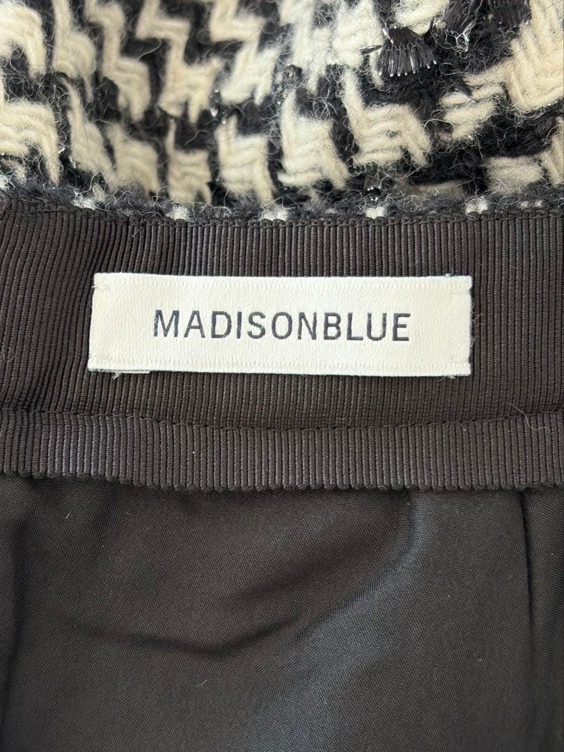 マディソンブルー ツイード フレアスカート 白黒チェック 同素材バッグ付き