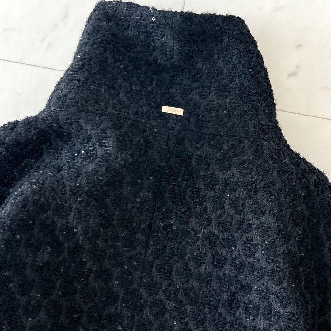 美品 ヘルノ HERNO ウール アルパカ混 ダウンコート ジャガード ブラック