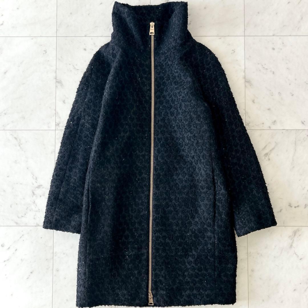 美品 ヘルノ HERNO ウール アルパカ混 ダウンコート ジャガード ブラック