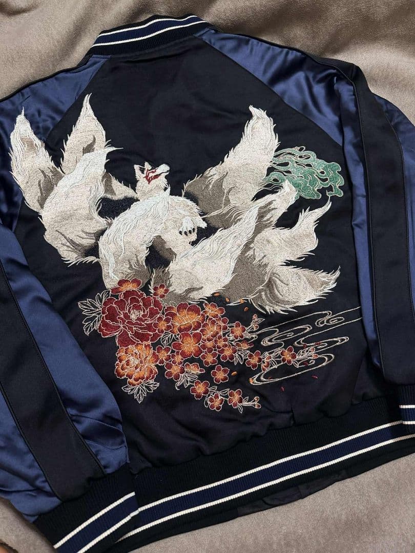 未使用 キツネ 狐 桜 SKAJAN スカジャン ネイビー vintage 美品