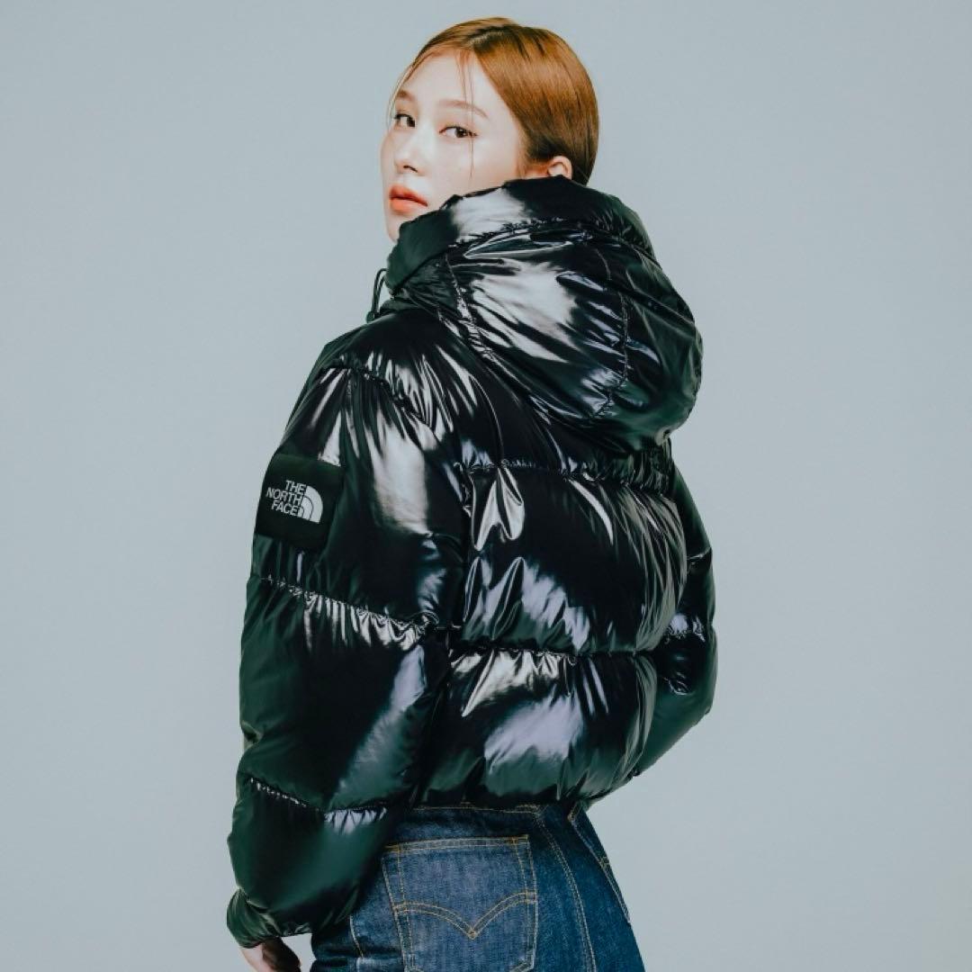 【韓国限定】ノースフェイス グロッシーショートダウン ジャケット 黒 M