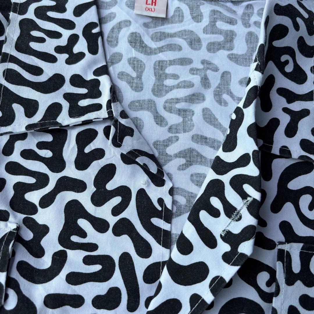 80s 韓国軍 バクテリアカモ コットンシャツ 初期 ブラックボタン XL 希少