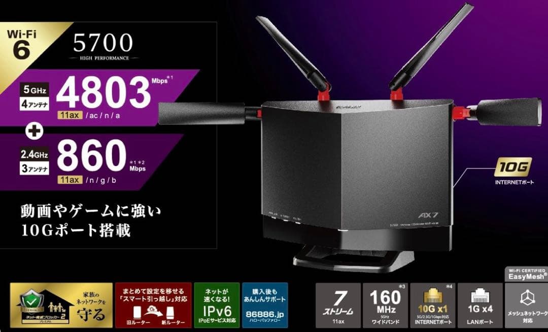 BUFFALO WXR-5700AX7P/N無線LANルーター 本体初期化済み