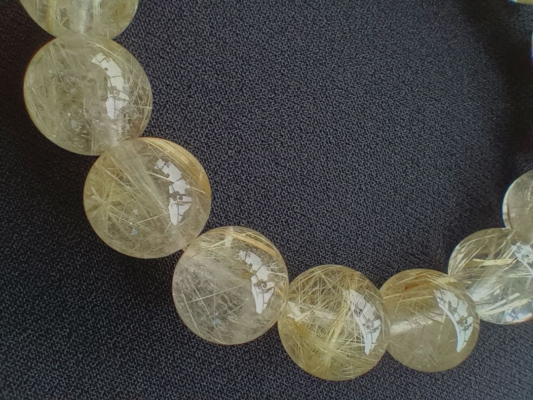 最終価格タイチンルチルクォーツブレスレット約12mm玉内周約16.5cm