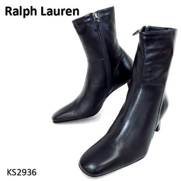 ローレンラルフローレン　新品　ショートブーツ　サイドジップ　スクエア　レザー