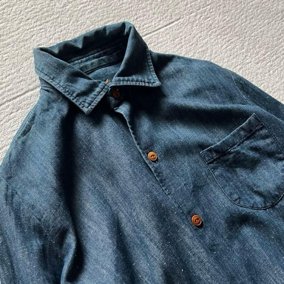 45R 人気 デニム インディゴ染め シャツ ネップ R刺繍 S 45rpm