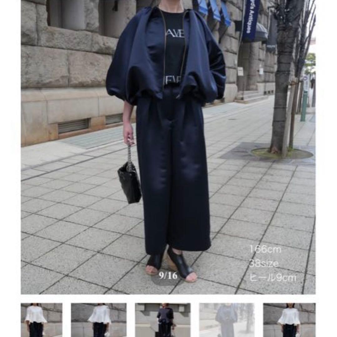 heve. サテンフレアガウチョパンツ　ネイビー