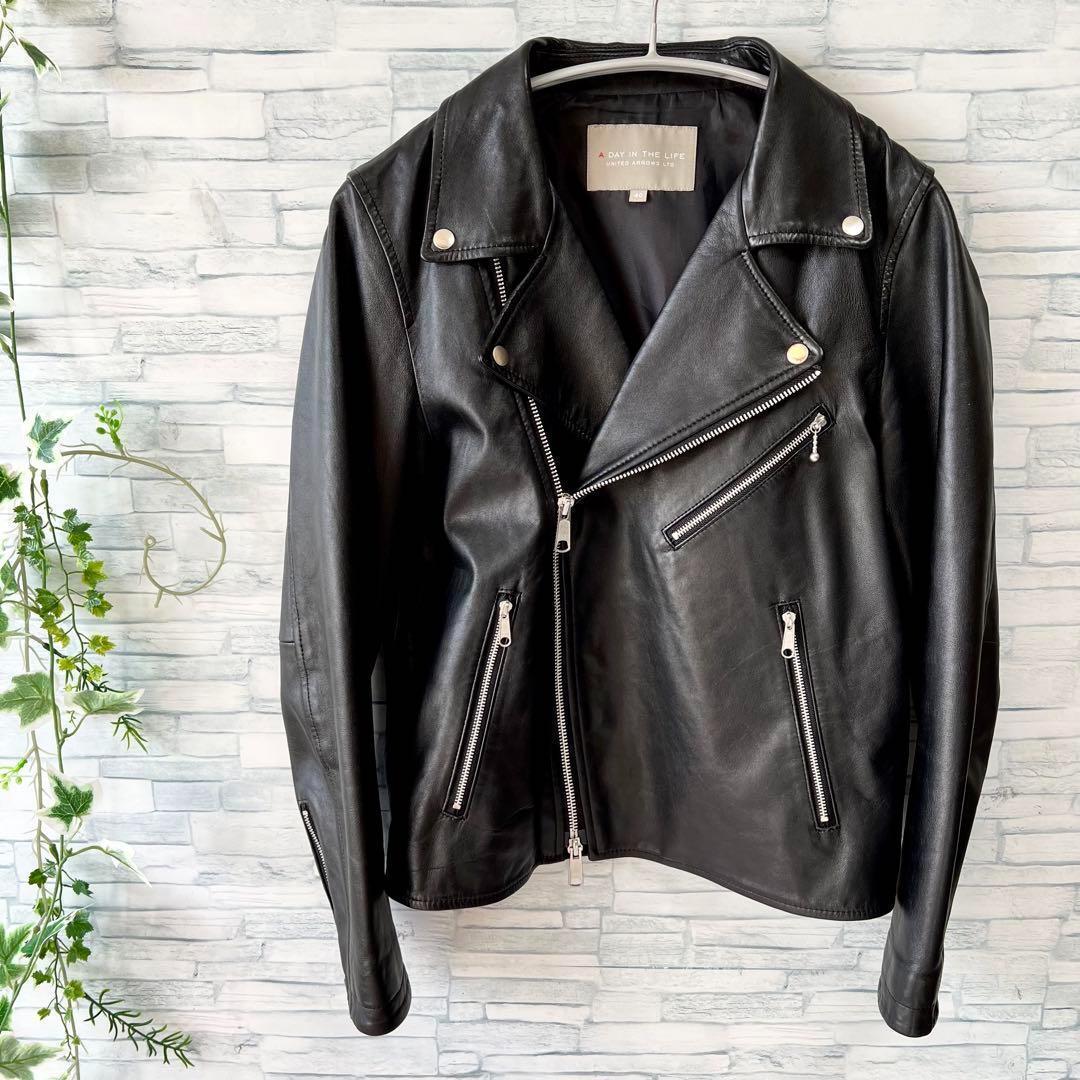 UNITED ARROWS⭐️本革ダブルライダースジャケット、黒色、サイズ40