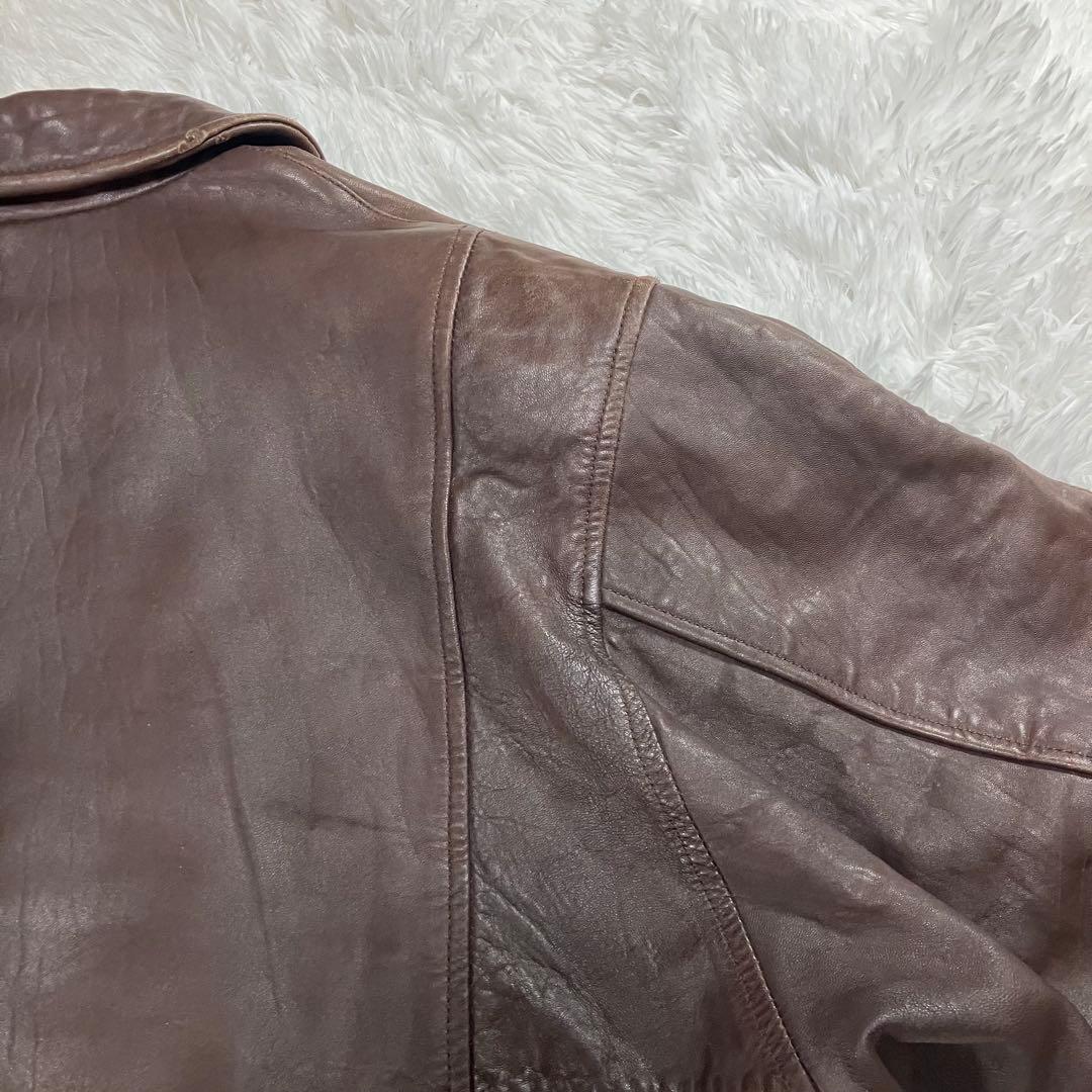 オールド ラムレザー 短丈ジャケット メンズ ブラウンL 古着 羊革 90s