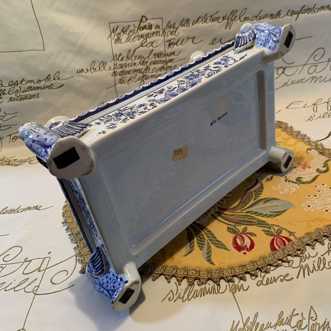 フランス製　破格！ビンテージのルーアン窯のローソク立て付きインク壺プレート！