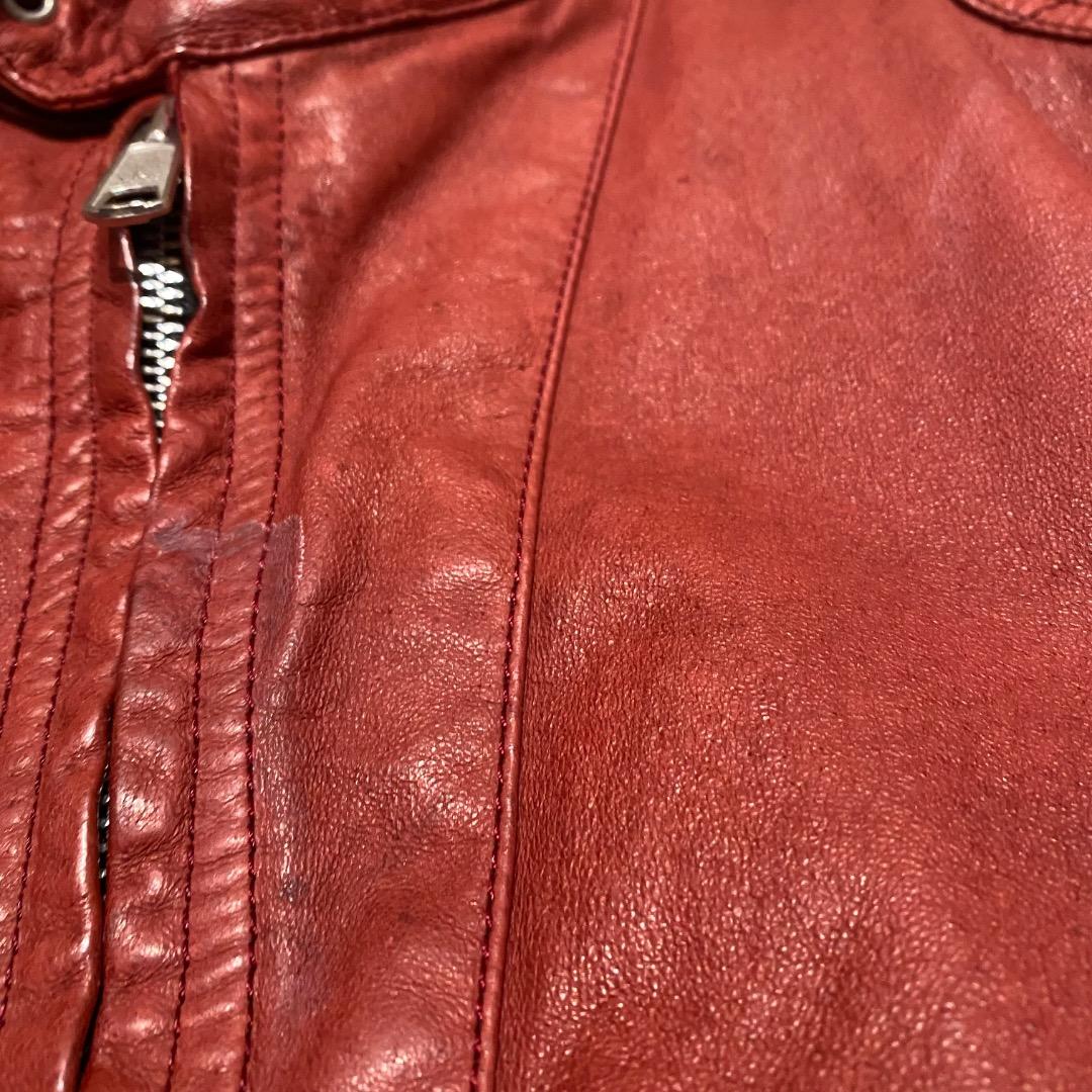 STIMULUS y2k ショート丈 豚革 シングルライダースジャケット 赤