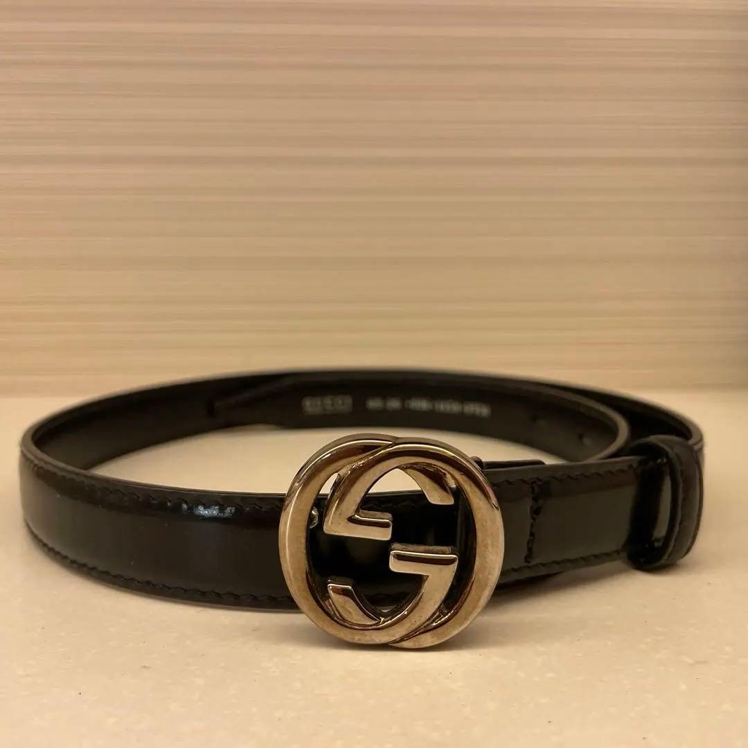 GUCCI ブラックレザー ベルト 65-26