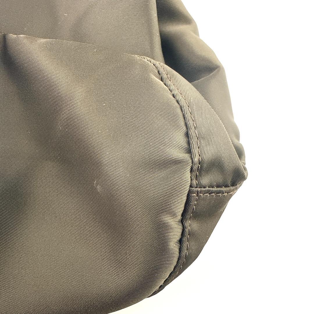 PRADA ナイロン 巾着ポーチ 三角ロゴ カーキ ブラウン MV369