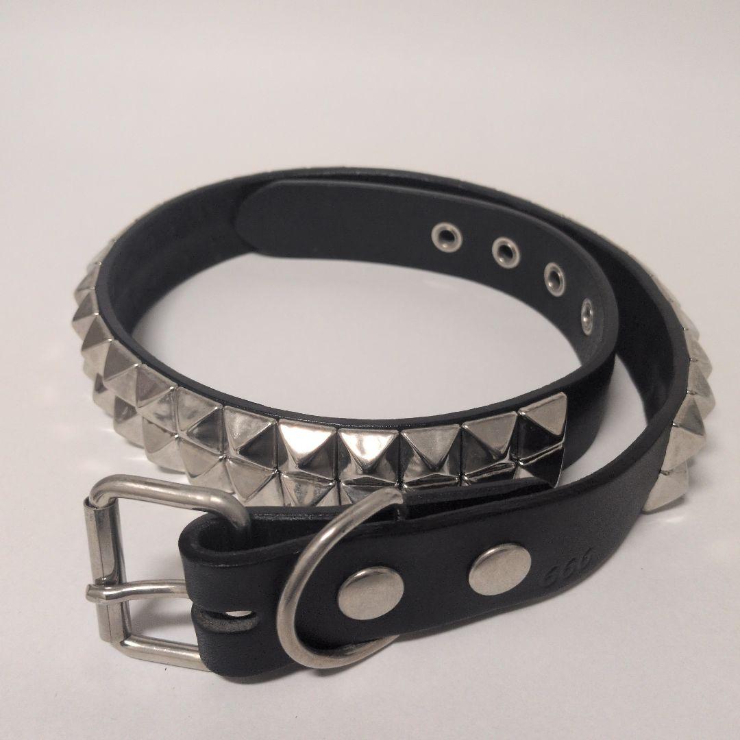 【未使用】666 2連ピラミッドベルト スタッズベルト