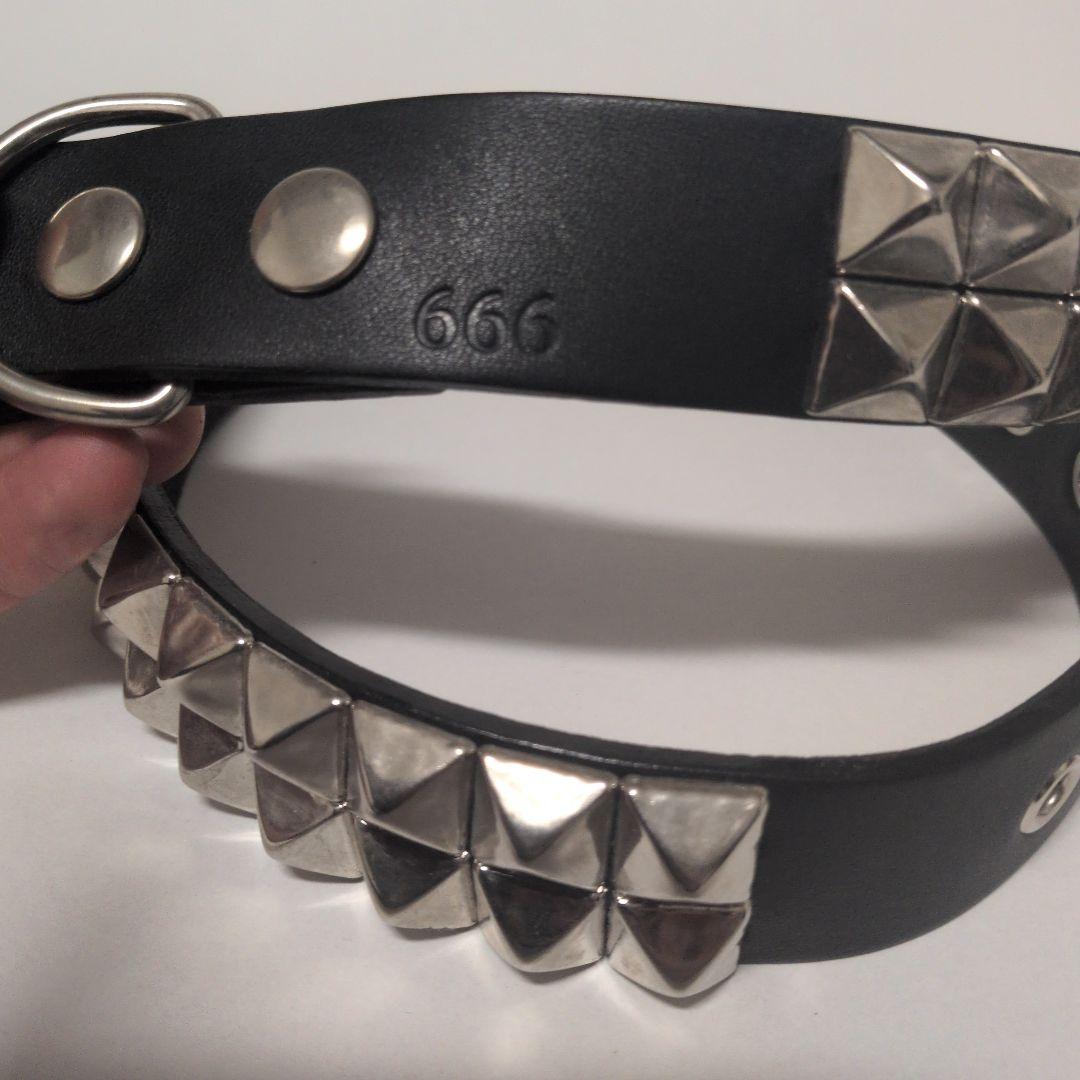 【未使用】666 2連ピラミッドベルト スタッズベルト