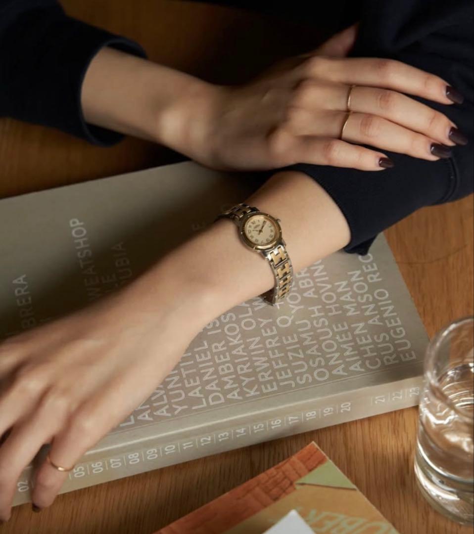 腕時計 エルメス クリッパー ナクレ 時計 シェル文字盤 ゴールド コンビ レア