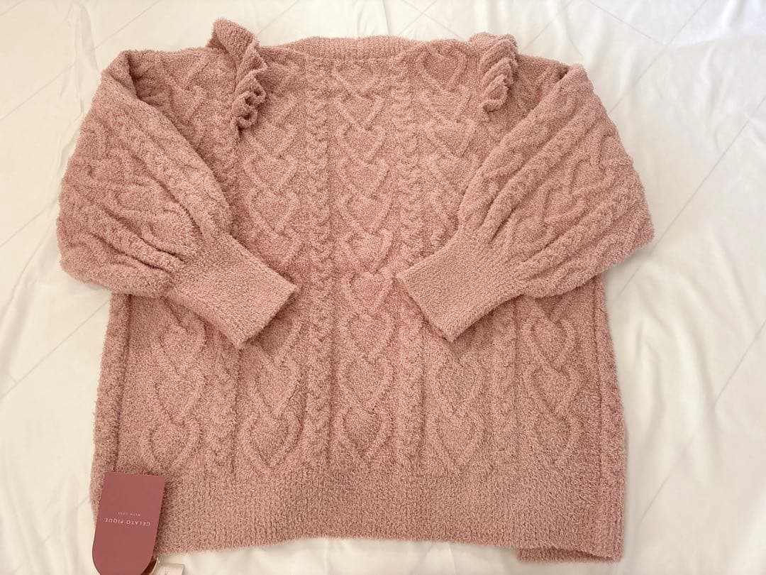 新品ジェラートピケ　アランニットフリルカーディガン