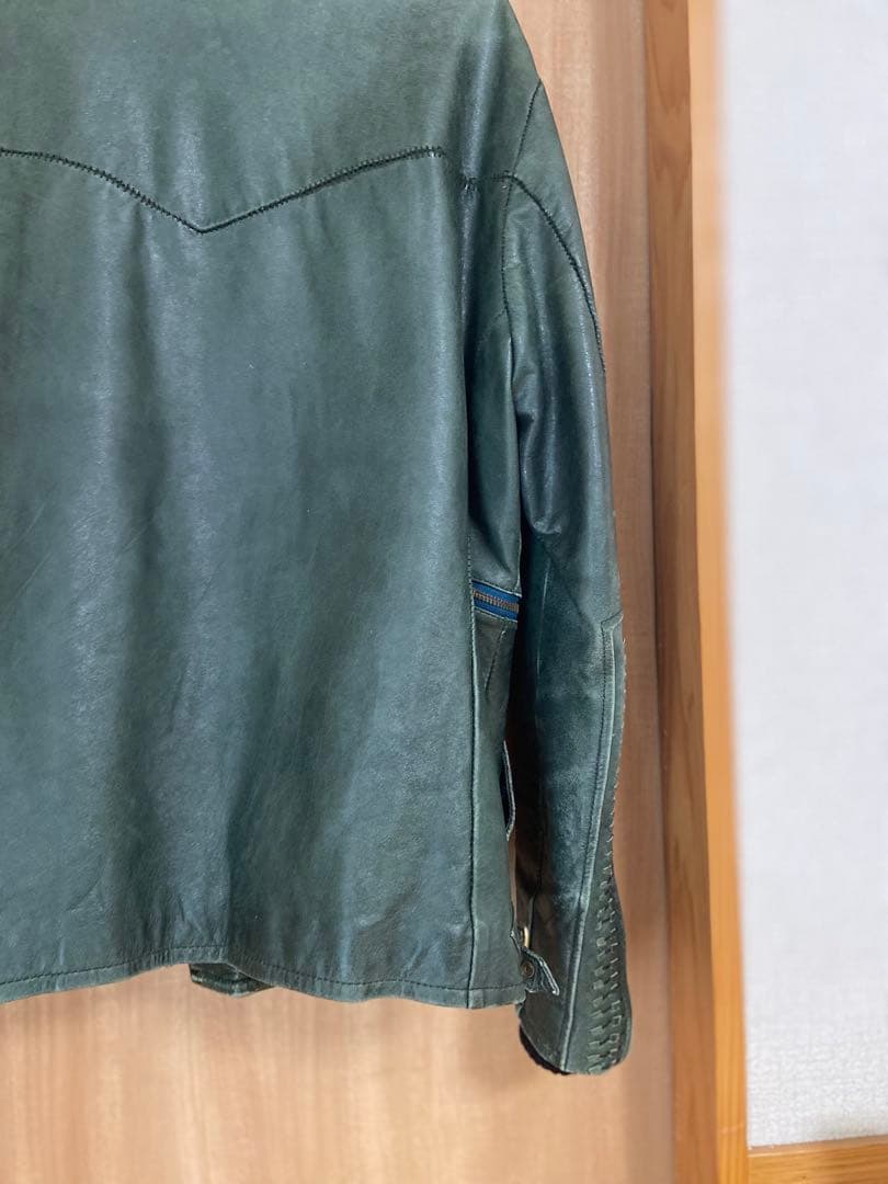 アバハウス　ダークグリーン レザー シングルライダースジャケット　Y2K