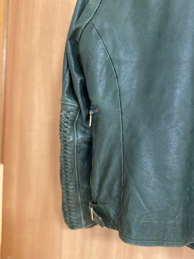 アバハウス　ダークグリーン レザー シングルライダースジャケット　Y2K