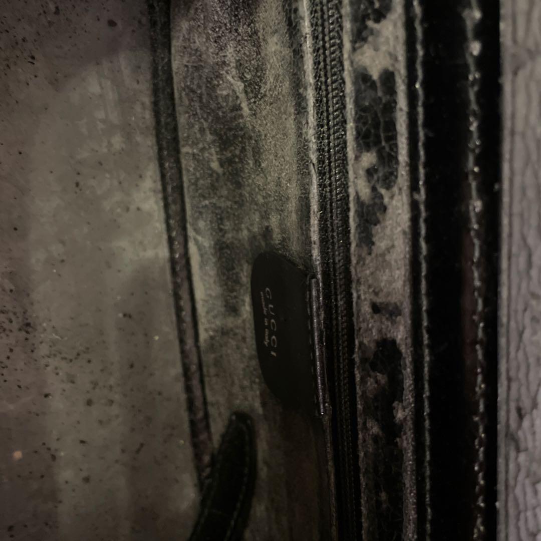 グッチ　バニティ黒レザー バンブーハンドル バッグ