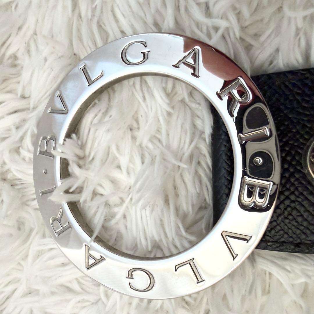 【美品】 ブルガリ ベルト ロゴマニア サークルロゴ シルバー金具 ブラック