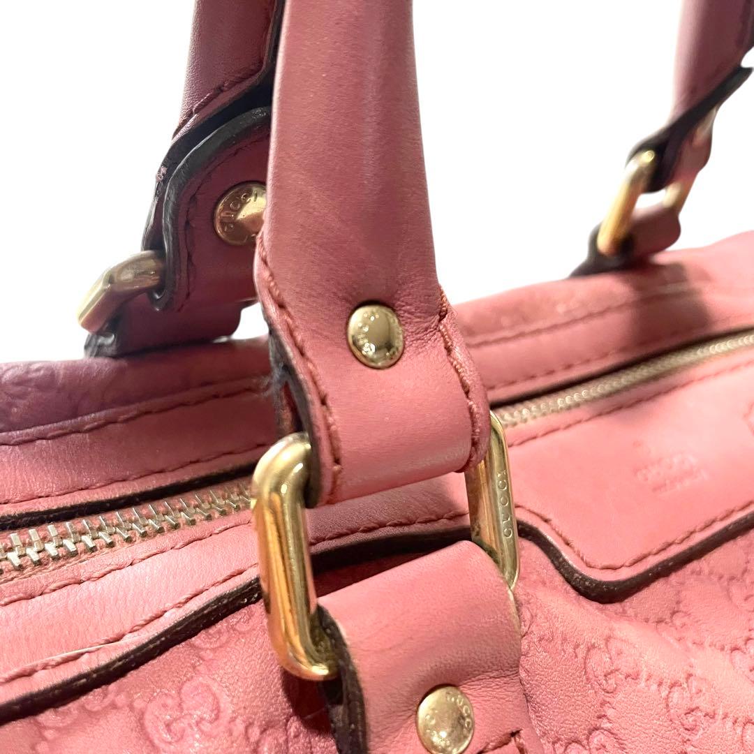 グッチ　GGシマ　レザー　ピンク　ボストンバッグ　ハンドバッグ